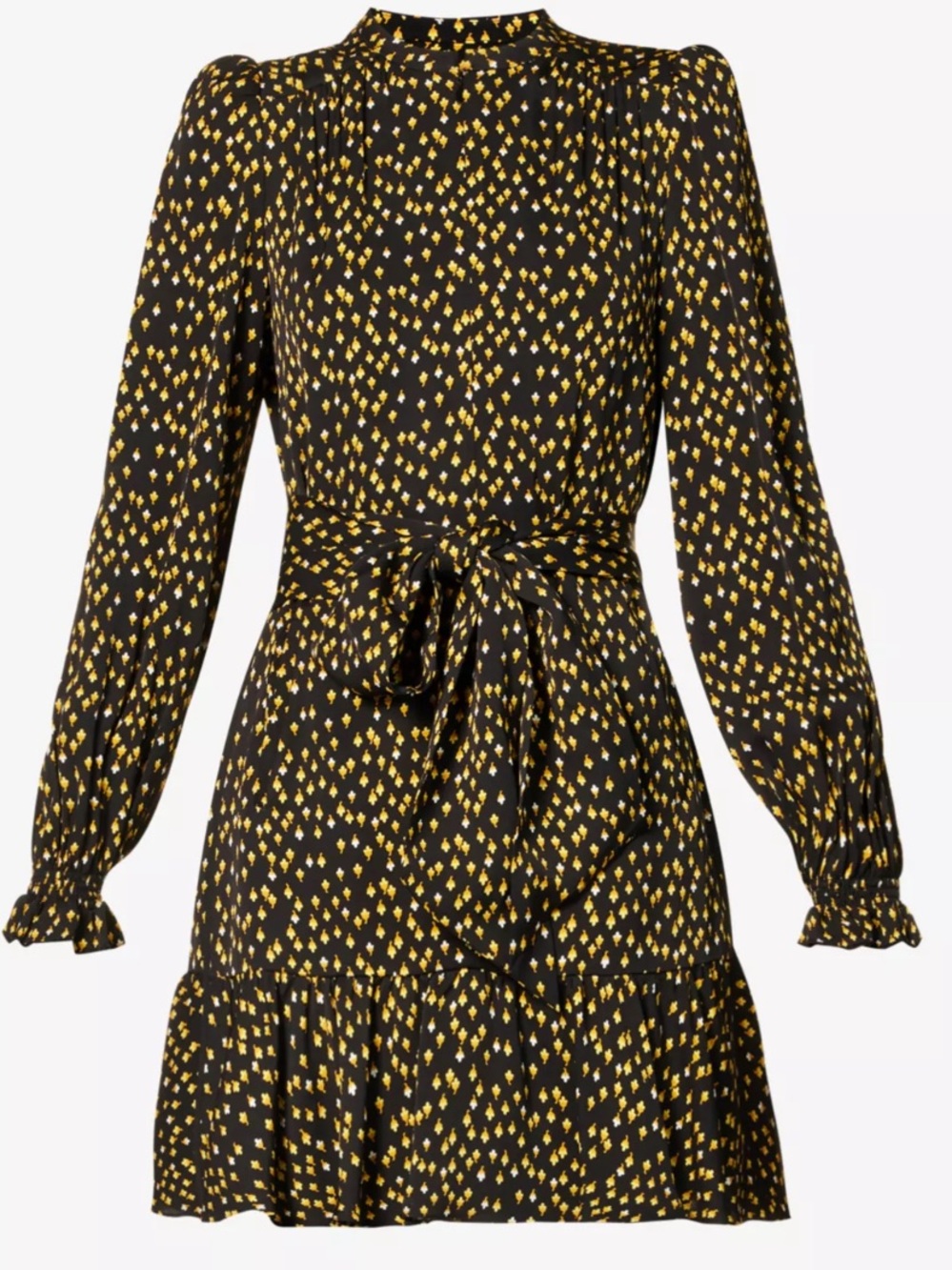Me + Em Belted petal-print mini dress Black Yellow US 12